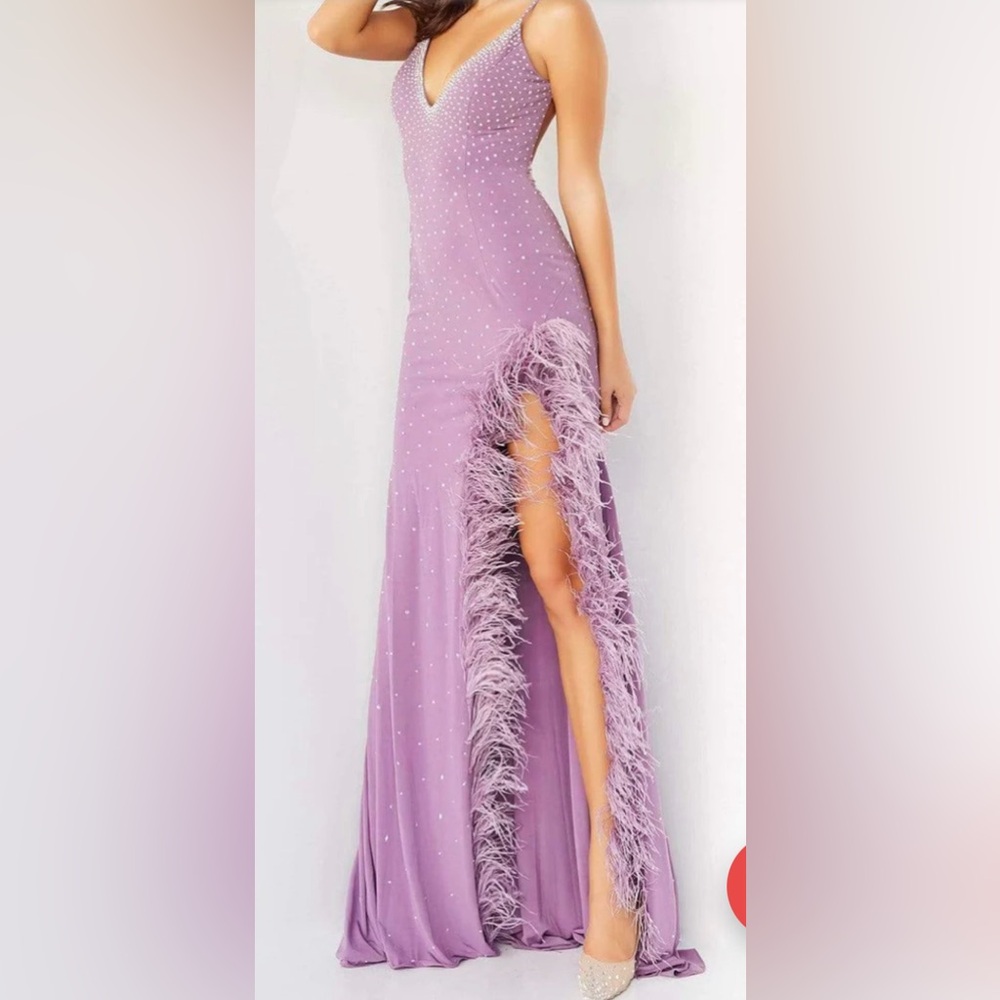 Jovani Purple Slit V-neck Prom Gown